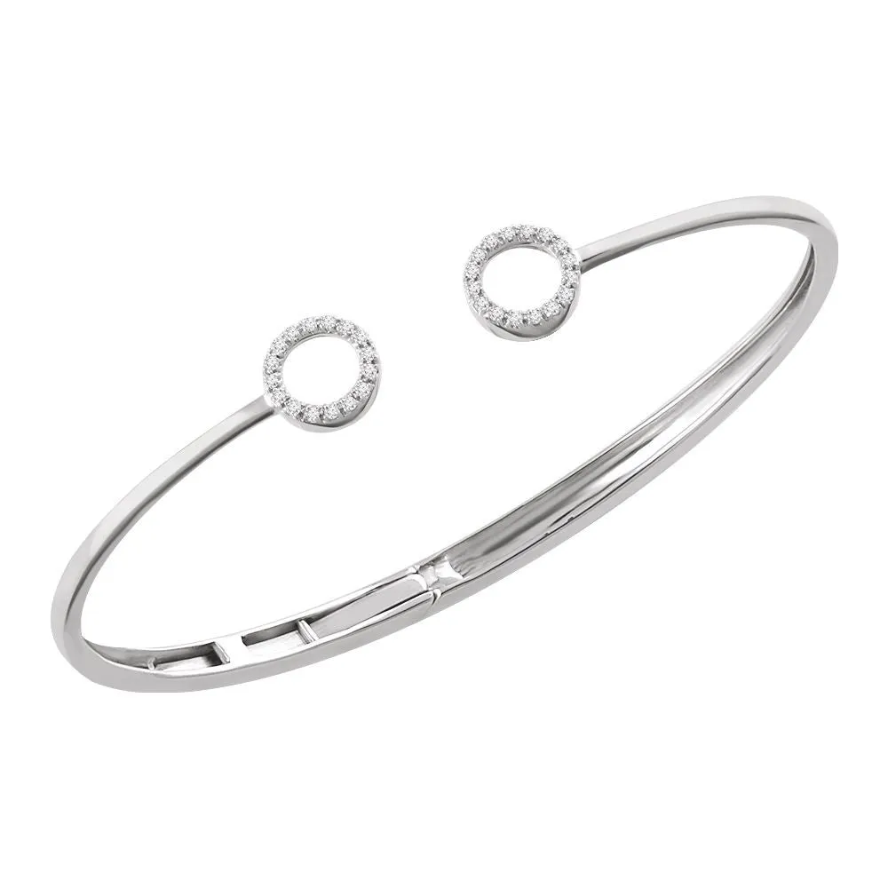 14k White Gold 1/6 CTW Diamond Circle Hinged Bangle 7" Bracelet