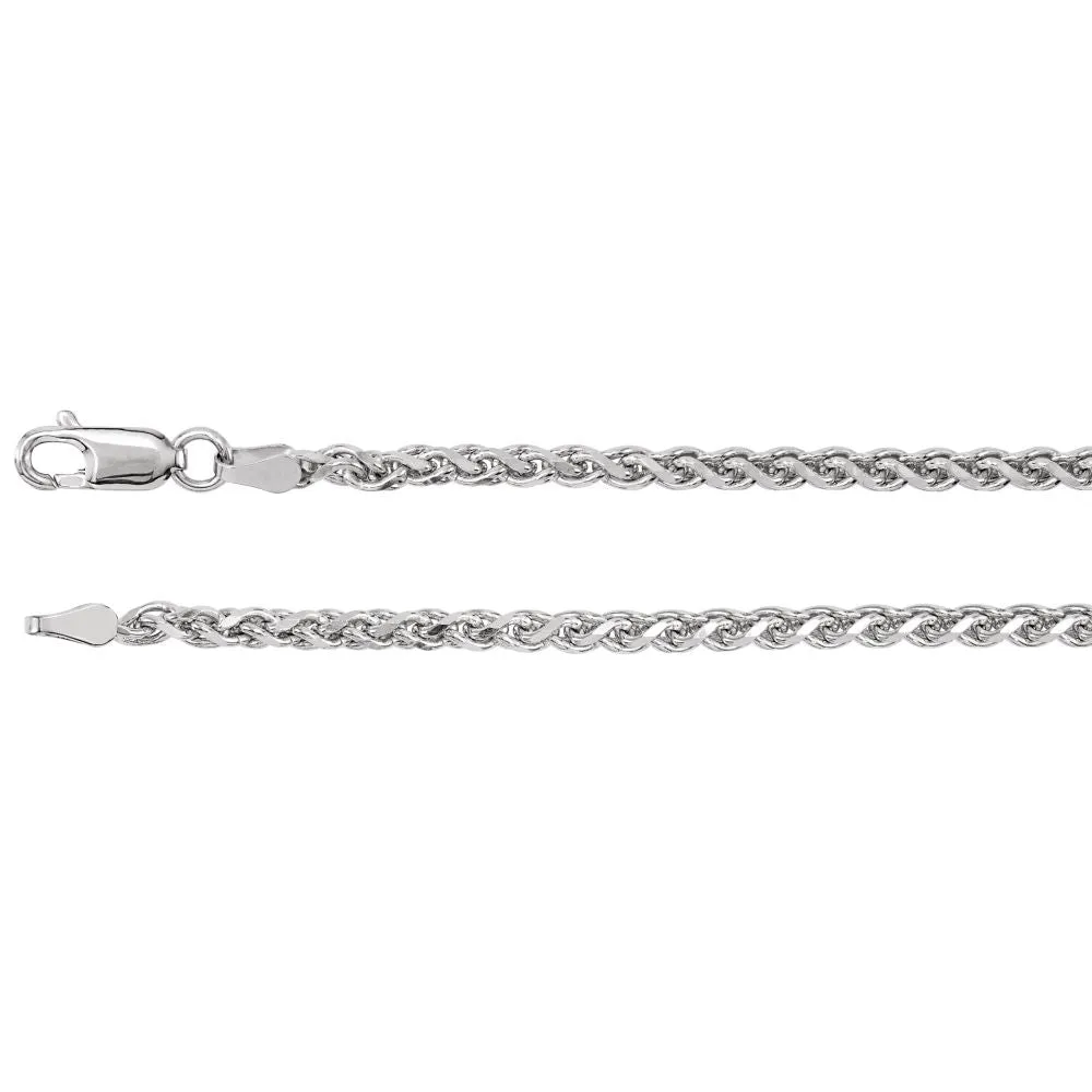 14k White Gold 2.75mm Diamond Cut Wheat 7" Chain