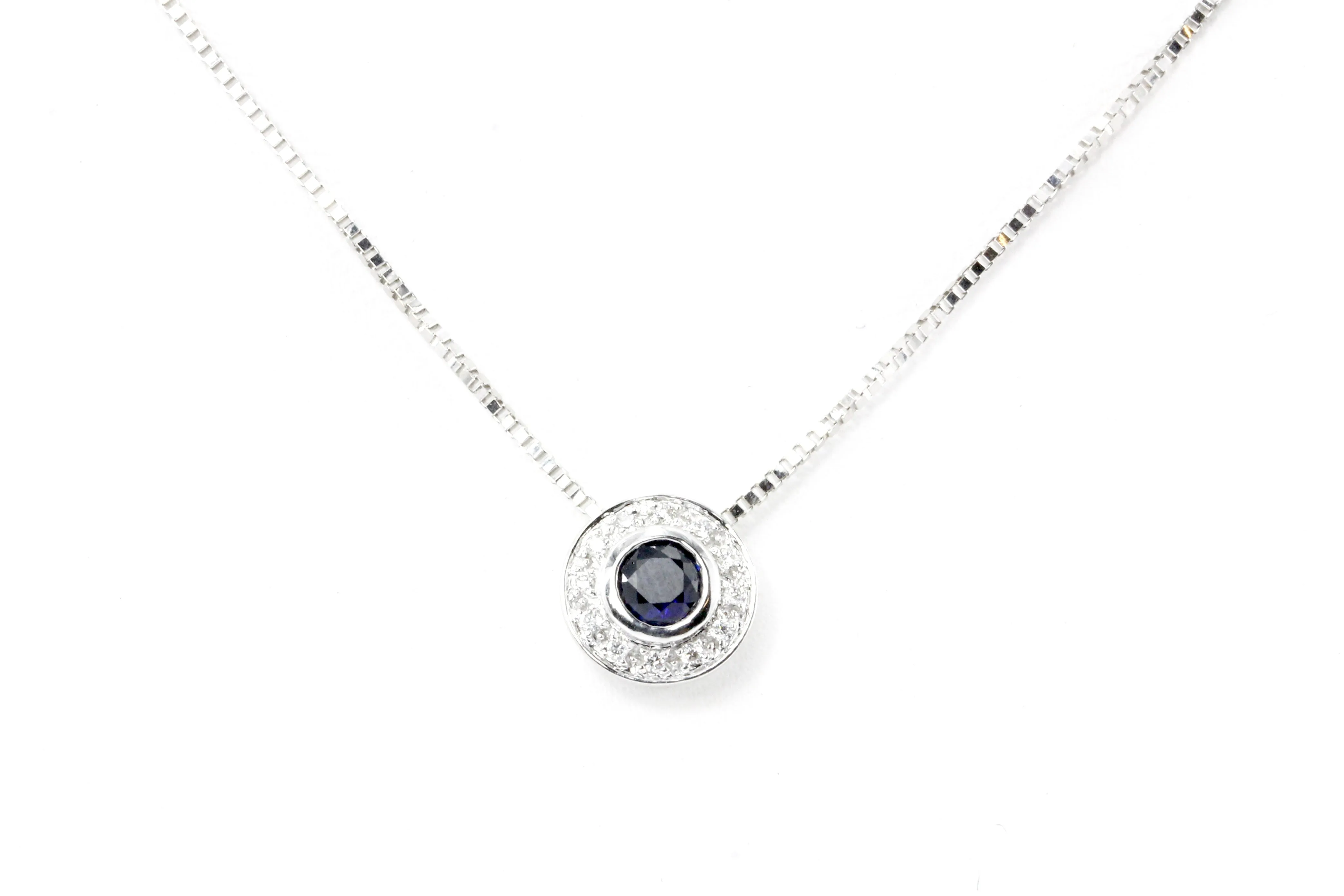 14K White Gold .3 CT Natural Sapphire and .1 CTW Diamond Pendant Necklace