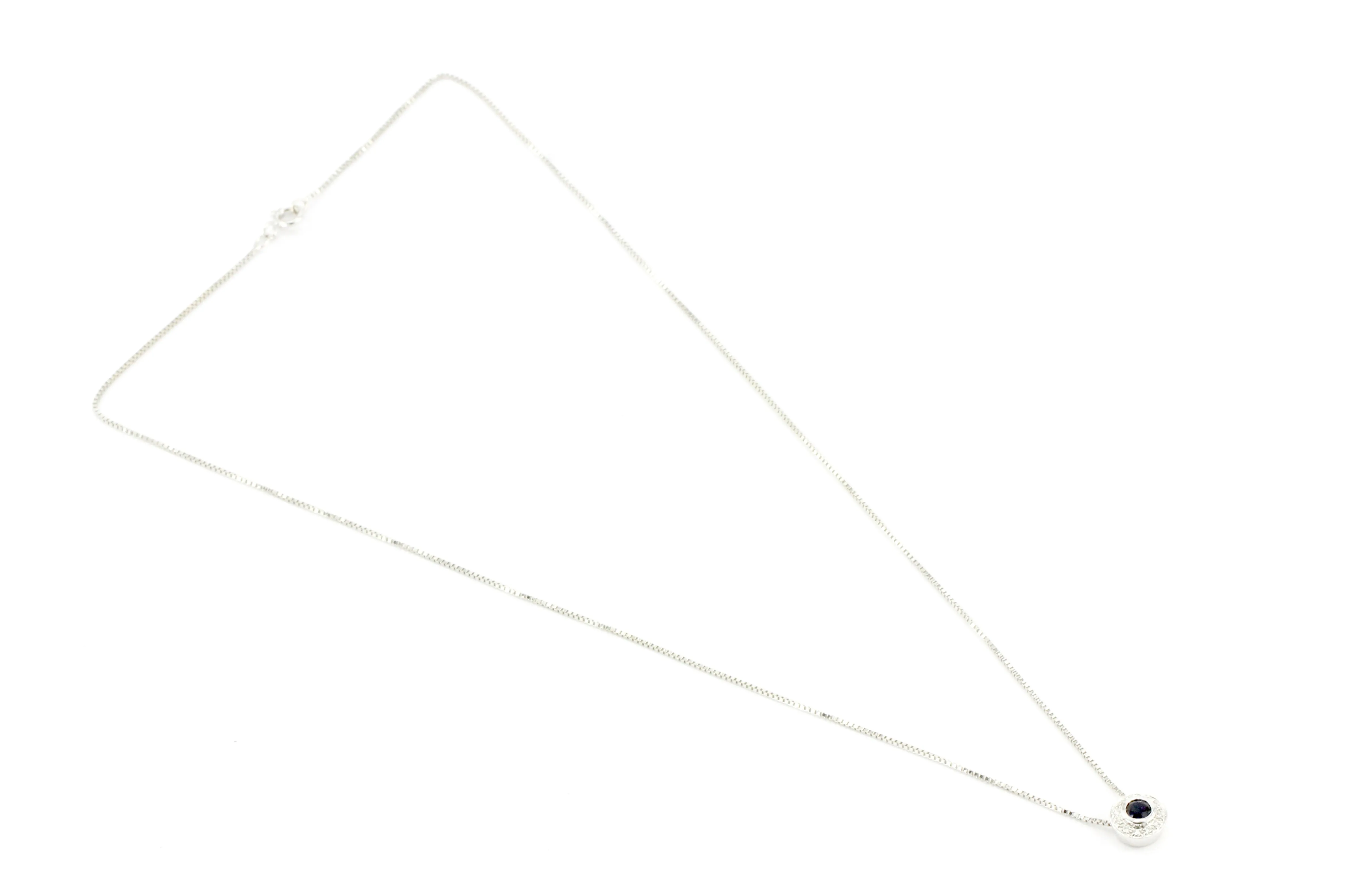 14K White Gold .3 CT Natural Sapphire and .1 CTW Diamond Pendant Necklace