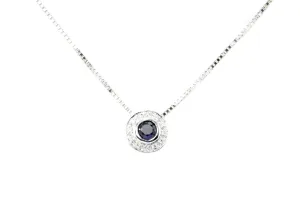 14K White Gold .3 CT Natural Sapphire and .1 CTW Diamond Pendant Necklace
