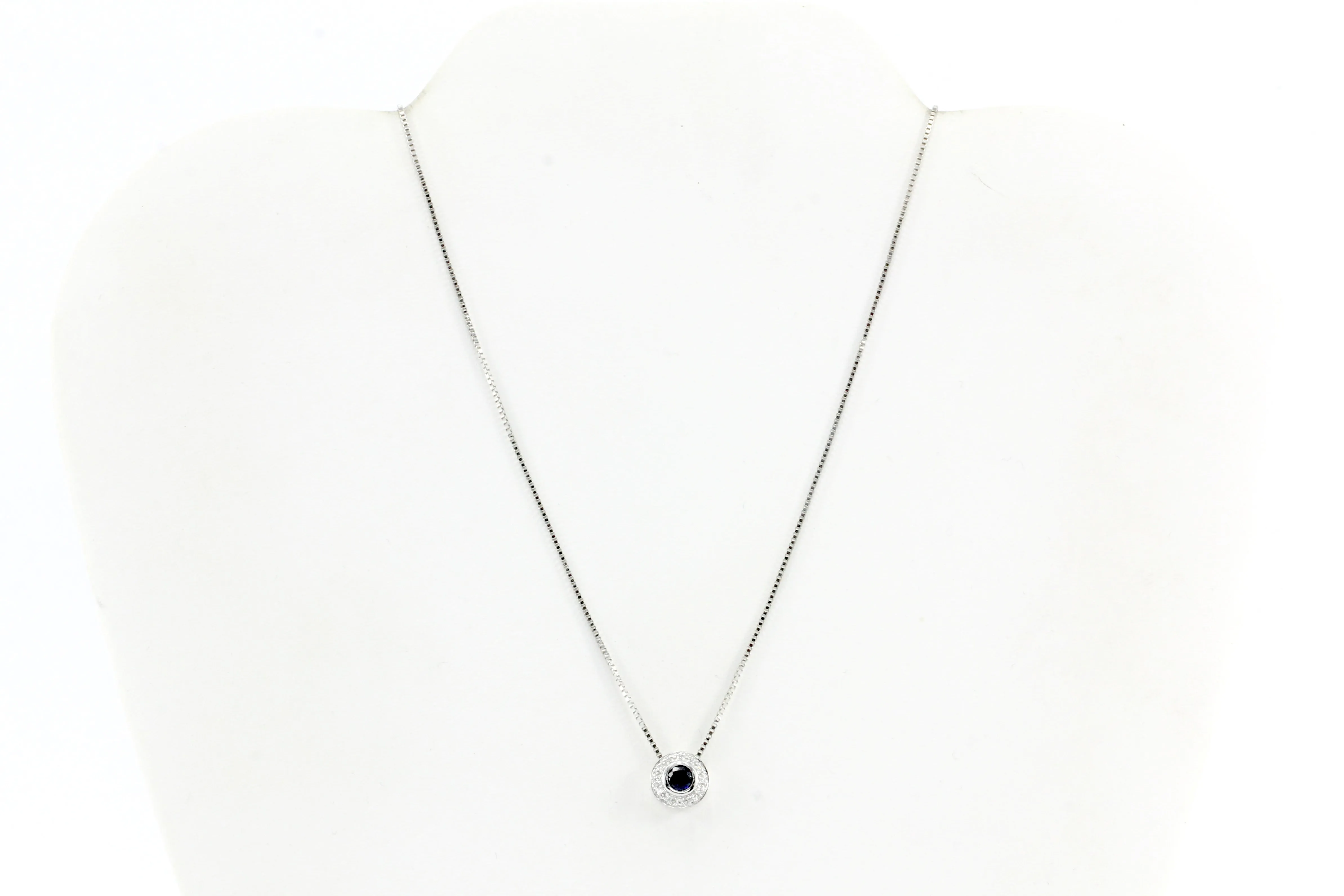 14K White Gold .3 CT Natural Sapphire and .1 CTW Diamond Pendant Necklace