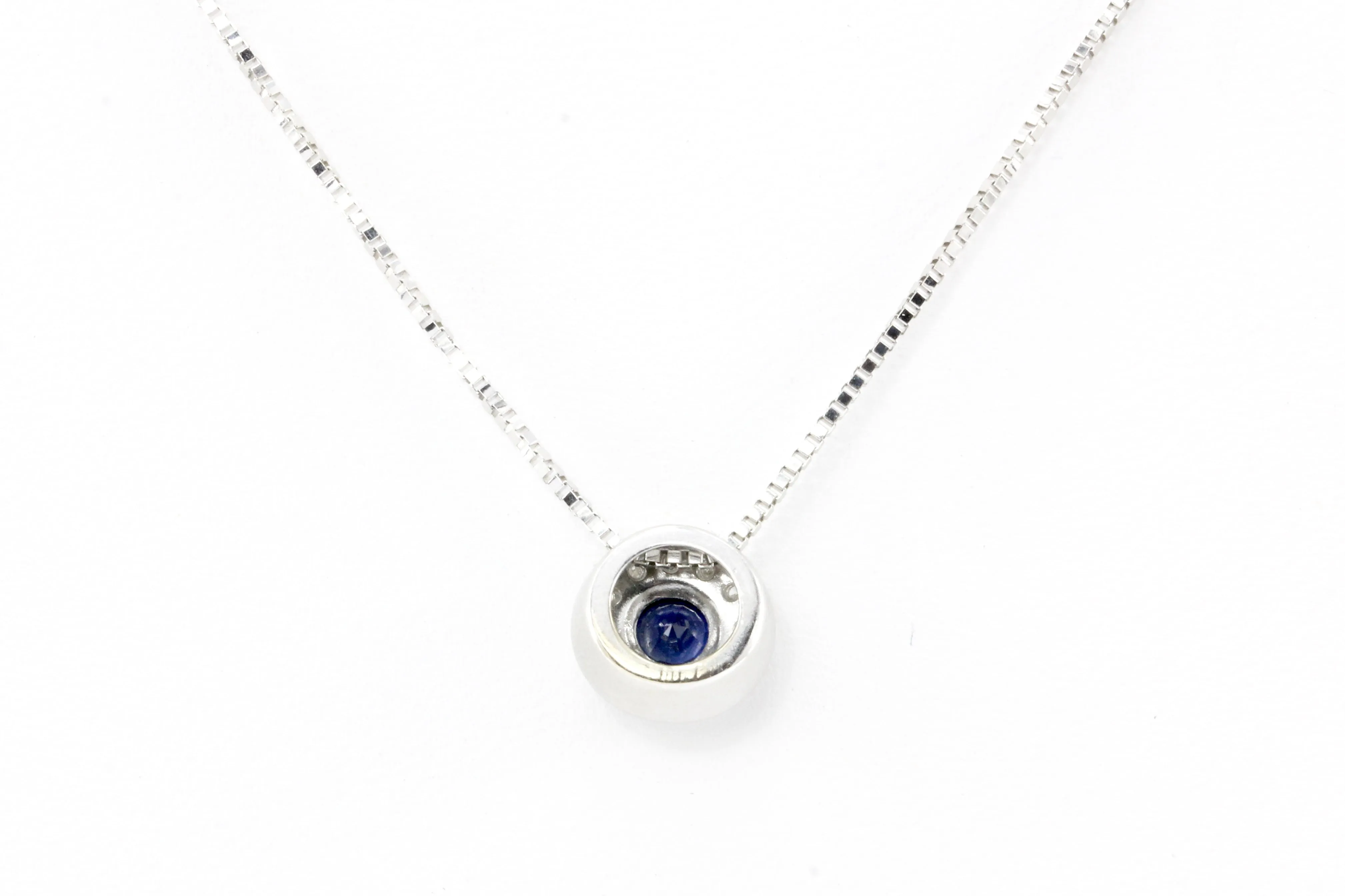 14K White Gold .3 CT Natural Sapphire and .1 CTW Diamond Pendant Necklace