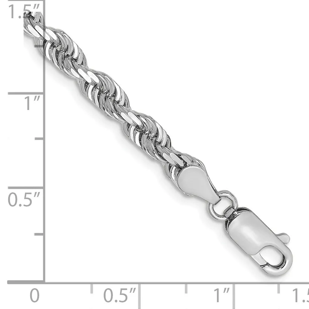 14k White Gold 4.5mm Diamond-cut Quadruple Rope Lobster Clasp Chain Bracelet