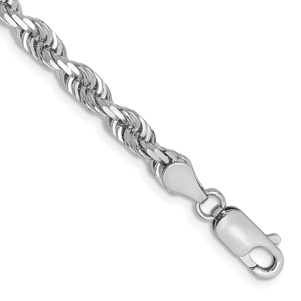 14k White Gold 4.5mm Diamond-cut Quadruple Rope Lobster Clasp Chain Bracelet