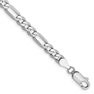 14k White Gold 4.5mm Flat Figaro with Lobster Clasp Bracelet