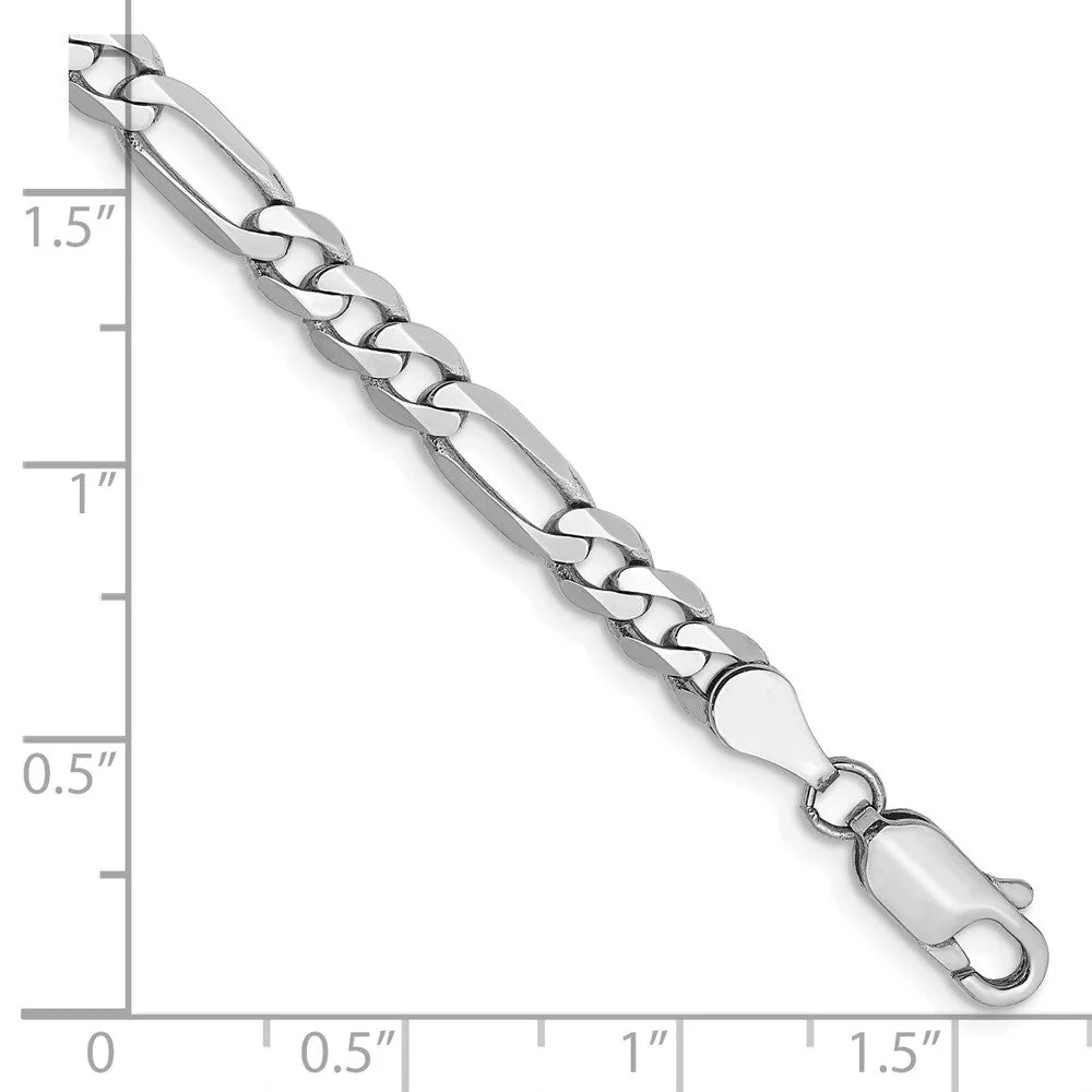 14k White Gold 4.5mm Flat Figaro with Lobster Clasp Bracelet