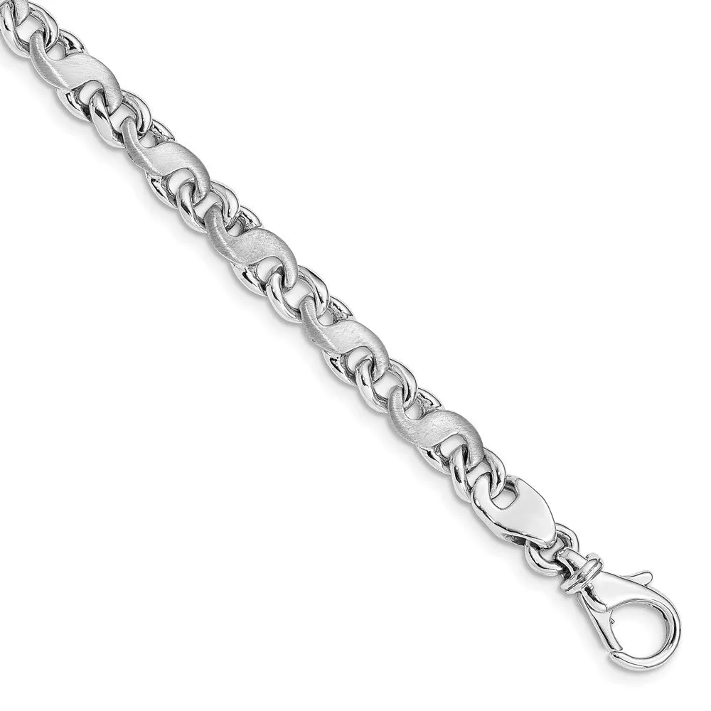 14k White Gold 5.4mm Hand Polished and Satin Fancy S-Link with Fancy Lobster Clasp Bracelet