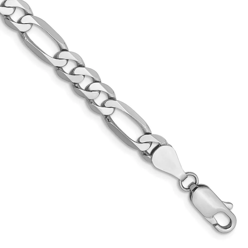 14k White Gold 5.5mm Flat Figaro with Lobster Clasp Bracelet