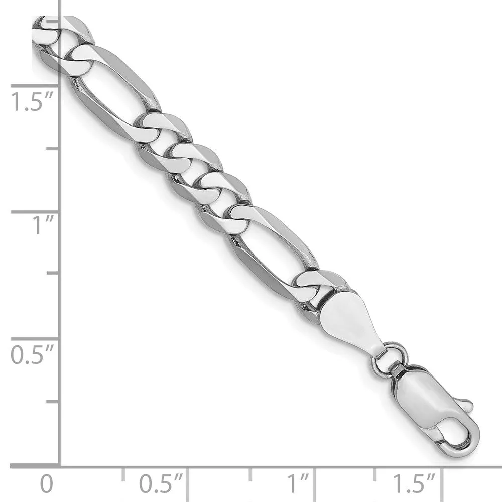 14k White Gold 5.5mm Flat Figaro with Lobster Clasp Bracelet