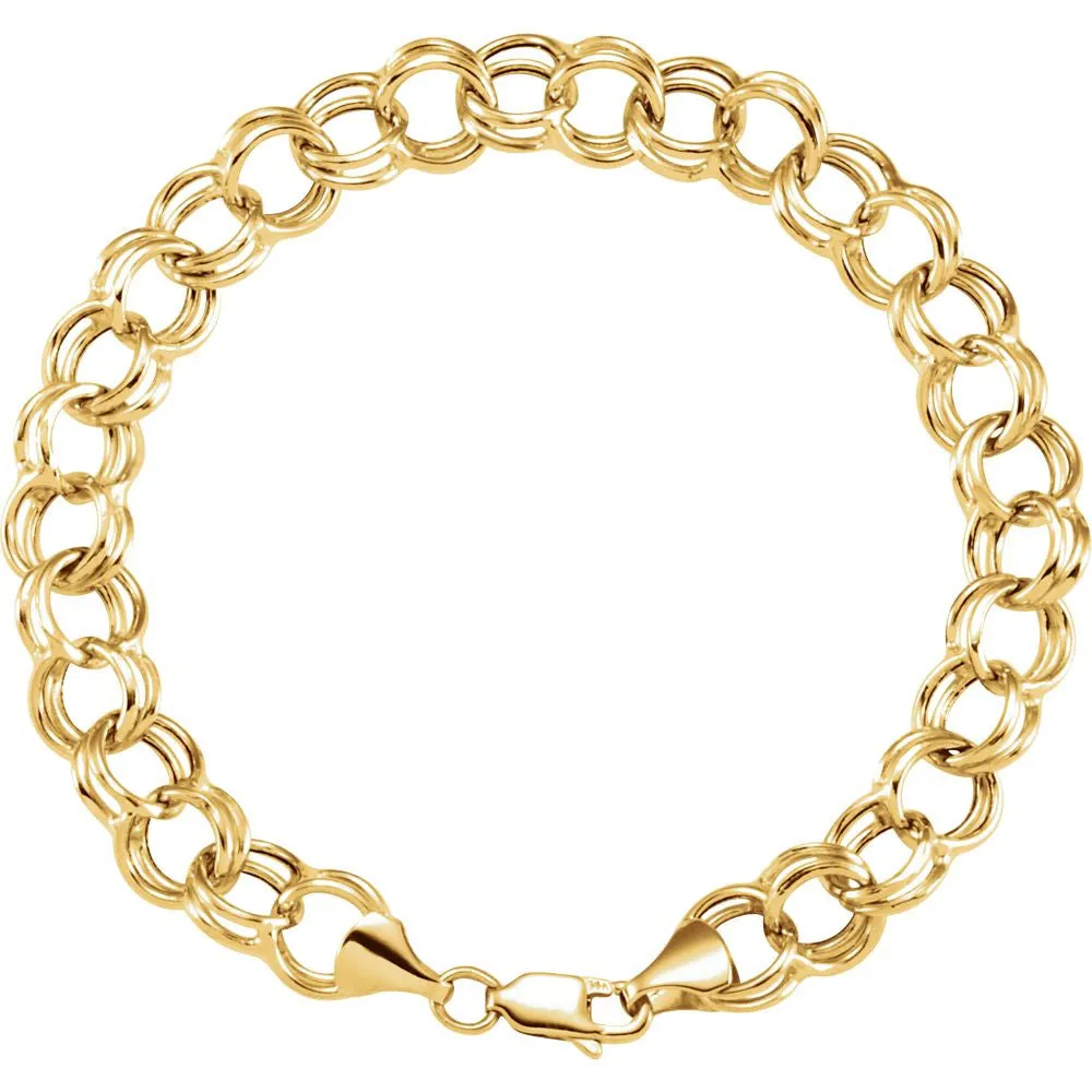 14k White Gold 5.7mm Double Link Charm 7.25" Bracelet