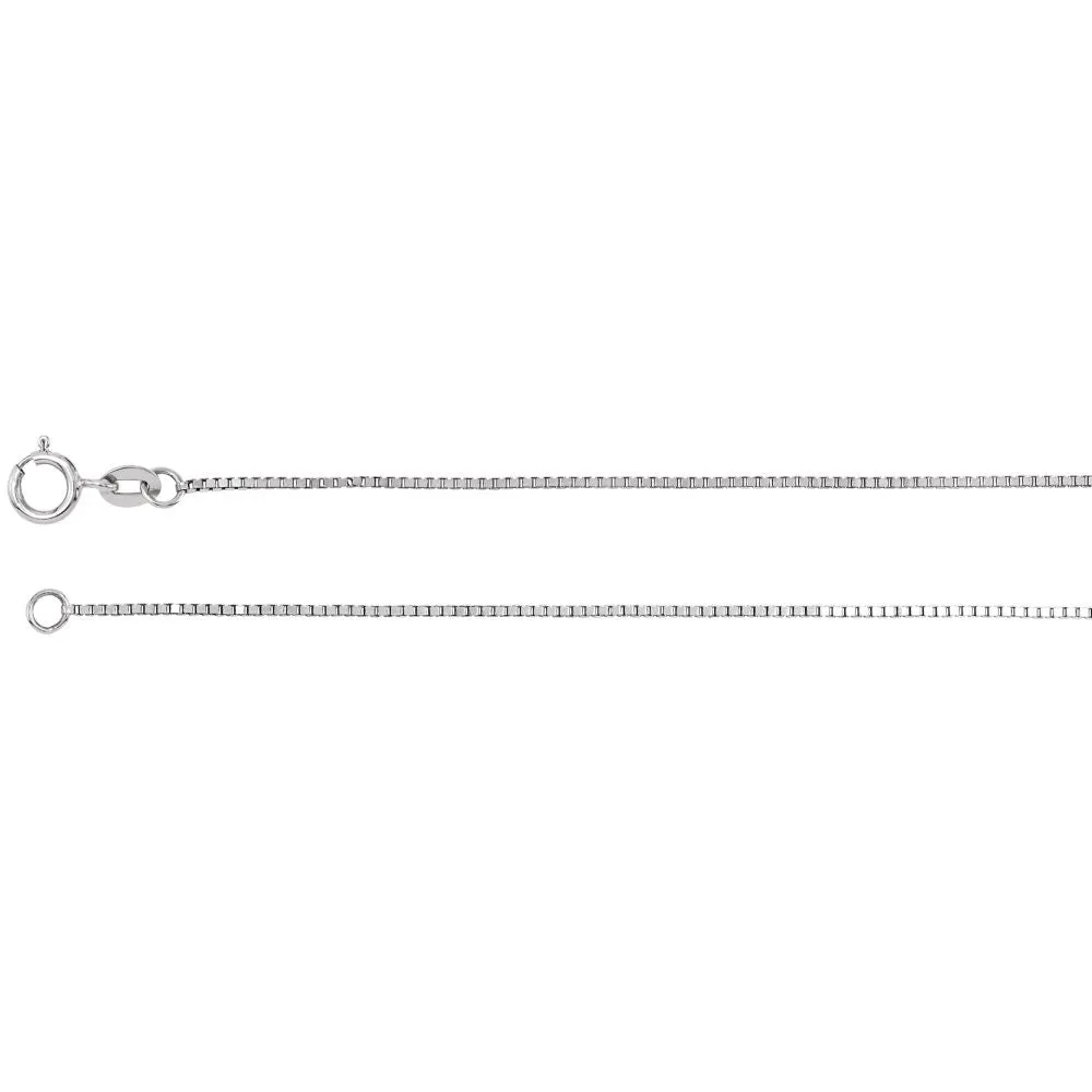14k White Gold .75mm Solid Box 7" Chain