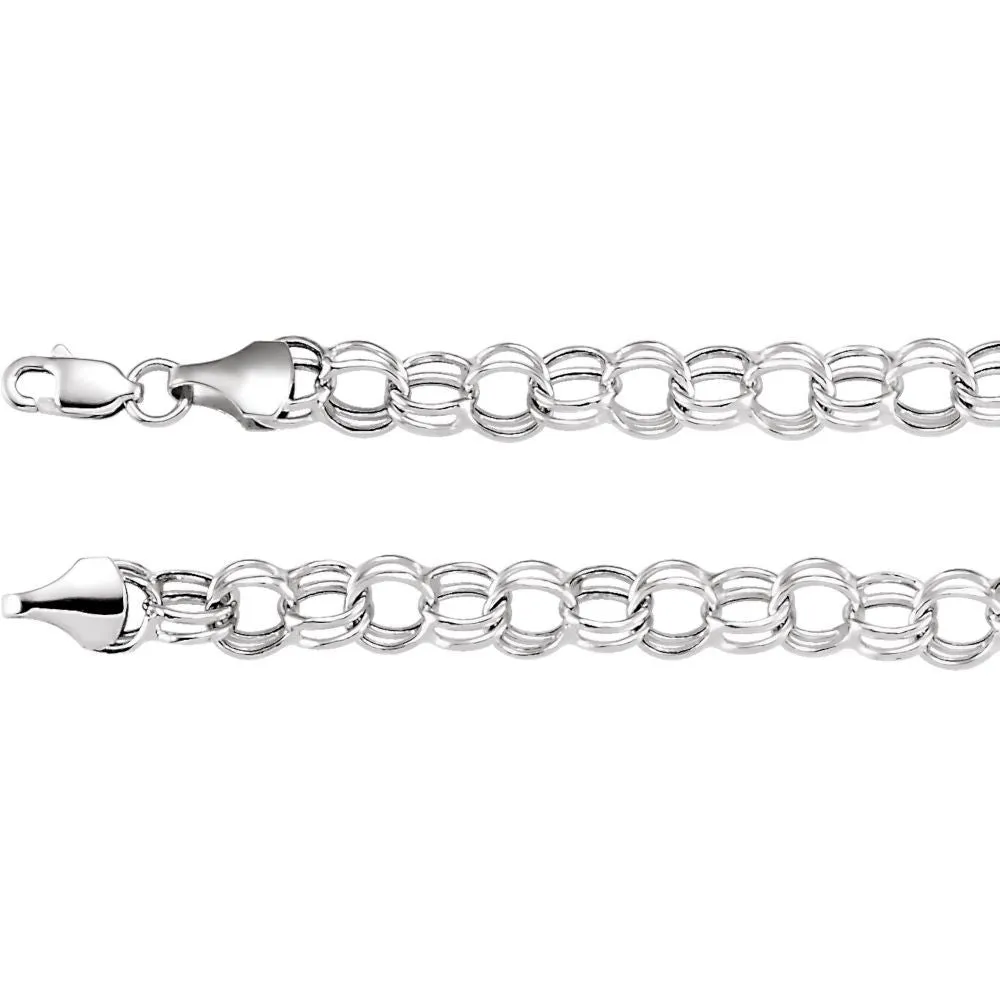 14k White Gold 7.9mm Hollow Double Link Charm 7.25" Bracelet