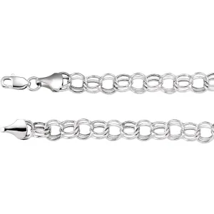 14k White Gold 7.9mm Hollow Double Link Charm 7.25" Bracelet