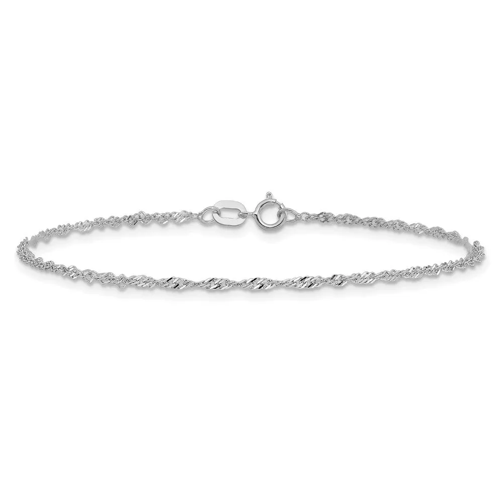 14K White Gold 8 inch 1.4mm Singapore with Spring Ring Clasp Chain