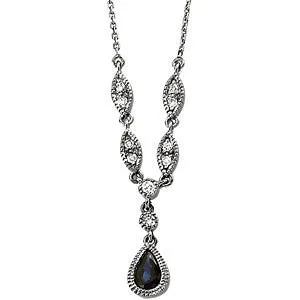 14k White Gold Blue Sapphire & Diamond Necklace