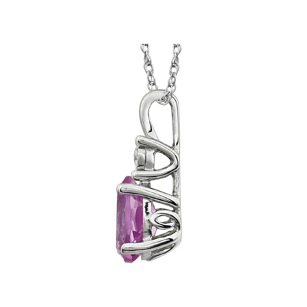 14k White Gold Created Pink Sapphire & .02 CTW 18" Necklace