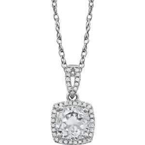 14k White Gold Created White Sapphire & 1/8 CTW Diamond 18" Necklace