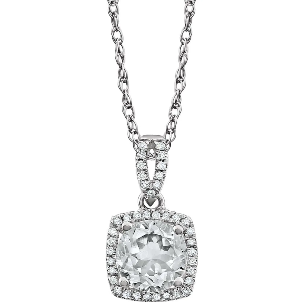 14k White Gold Created White Sapphire & 1/8 CTW Diamond 18" Necklace