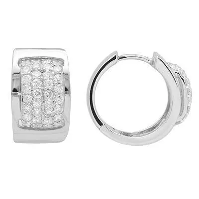 14k White Gold Diamond Huggie Earring 1.25 Ctw