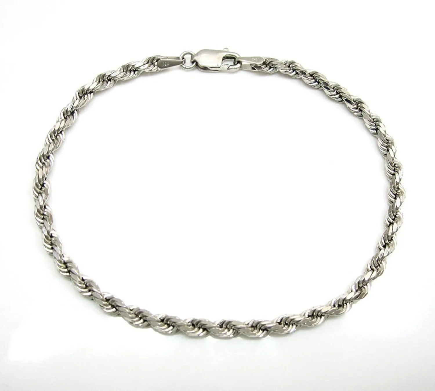 14K White Gold Men's 3MM Diamond Cut Ropes Chain