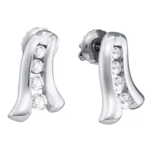 14K White Gold Round Diamond Journey Stud Earrings 1/3 Cttw