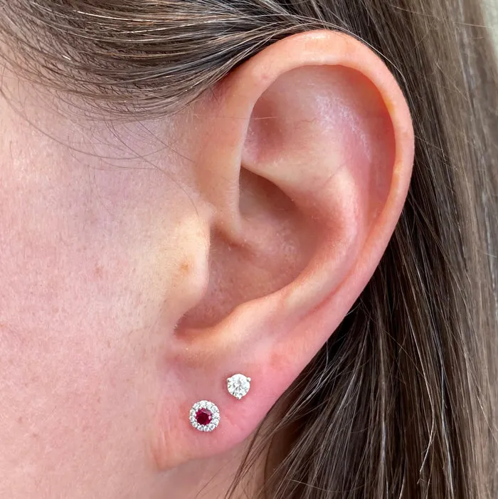 14K White Gold Ruby And Diamond Stud Earrings .17 Carats