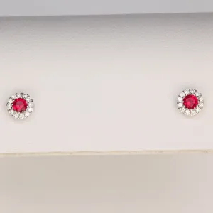 14K White Gold Ruby And Diamond Stud Earrings .17 Carats