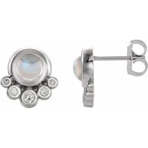 14K White Moonstone & 1/8 CTW Diamond Earrings