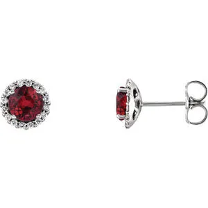 14K White Ruby & 1/8 CTW Diamond Earrings