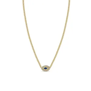 14k XS Curb Chain Marquise Blue Sapphire Halo Necklace
