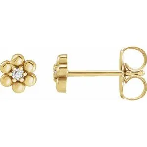 14K Yellow .03 CTW Natural Diamond Beaded Daisy Earrings