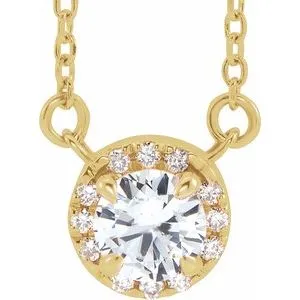 14K Yellow 3 mm Natural White Sapphire & .03 CTW Natural Diamond 16" Necklace