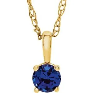 14K Yellow 3 mm Round September Genuine Blue Sapphire Youth Birthstone 14" Necklace