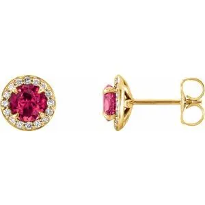 14K Yellow 5 mm Lab-Grown Ruby & 1/8 CTW Natural Diamond Earrings
