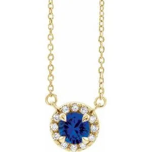 14K Yellow 5.5 mm Lab-Grown Blue Sapphire 1/10 CTW Natural Diamond 18" Necklace