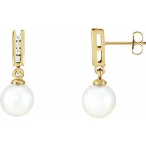 14K Yellow Akoya Cultured Pearl & 1/8 CTW Diamond Earrings