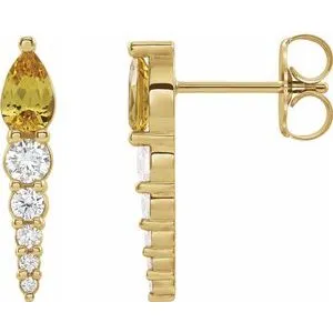 14K Yellow Citrine & 1/4 CTW Diamond Earrings