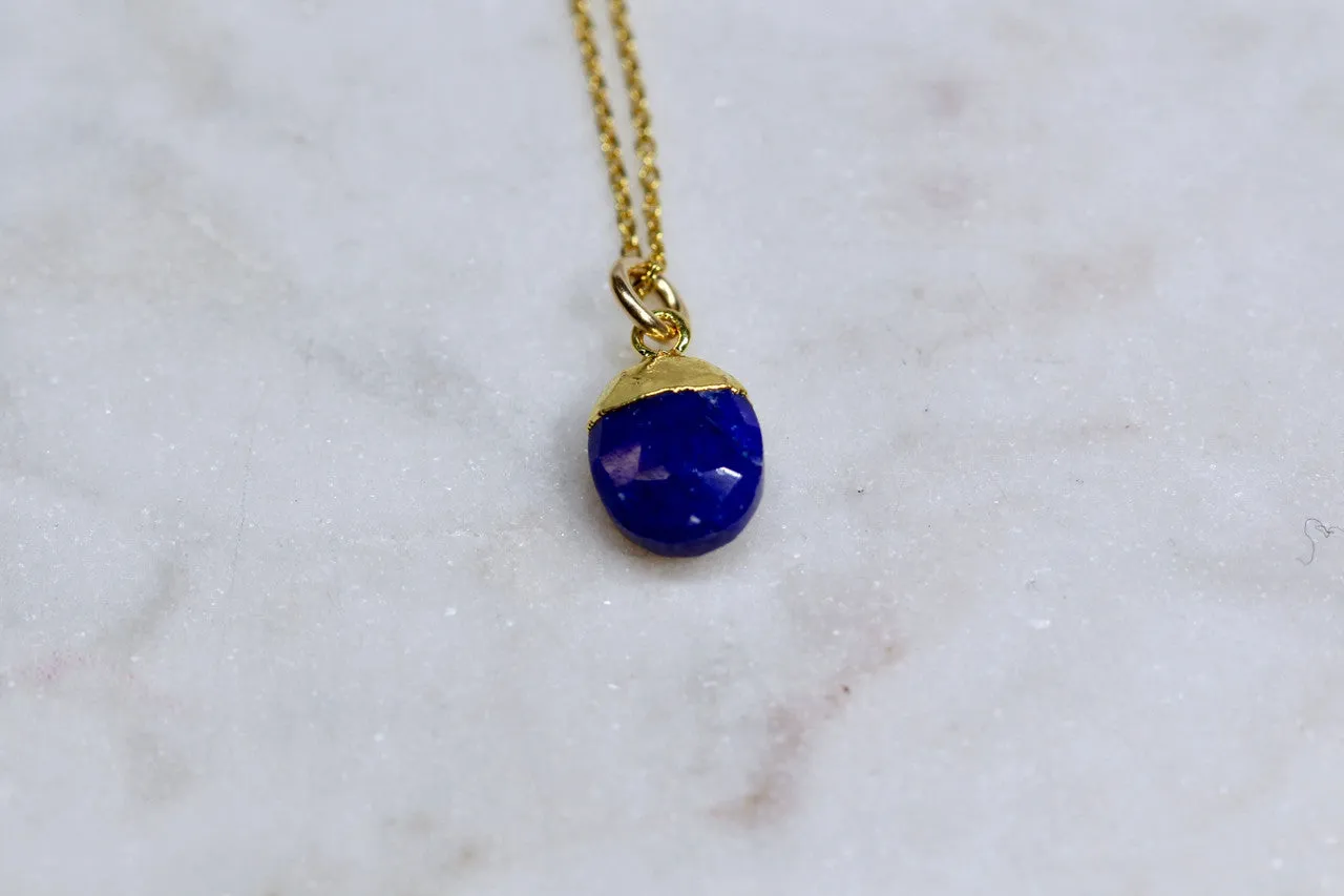 14K Yellow Gold Blue Sapphire Necklace, Handmade Sapphire Necklace, Blue Gemstone, Sapphire Pendant, September Birthstone