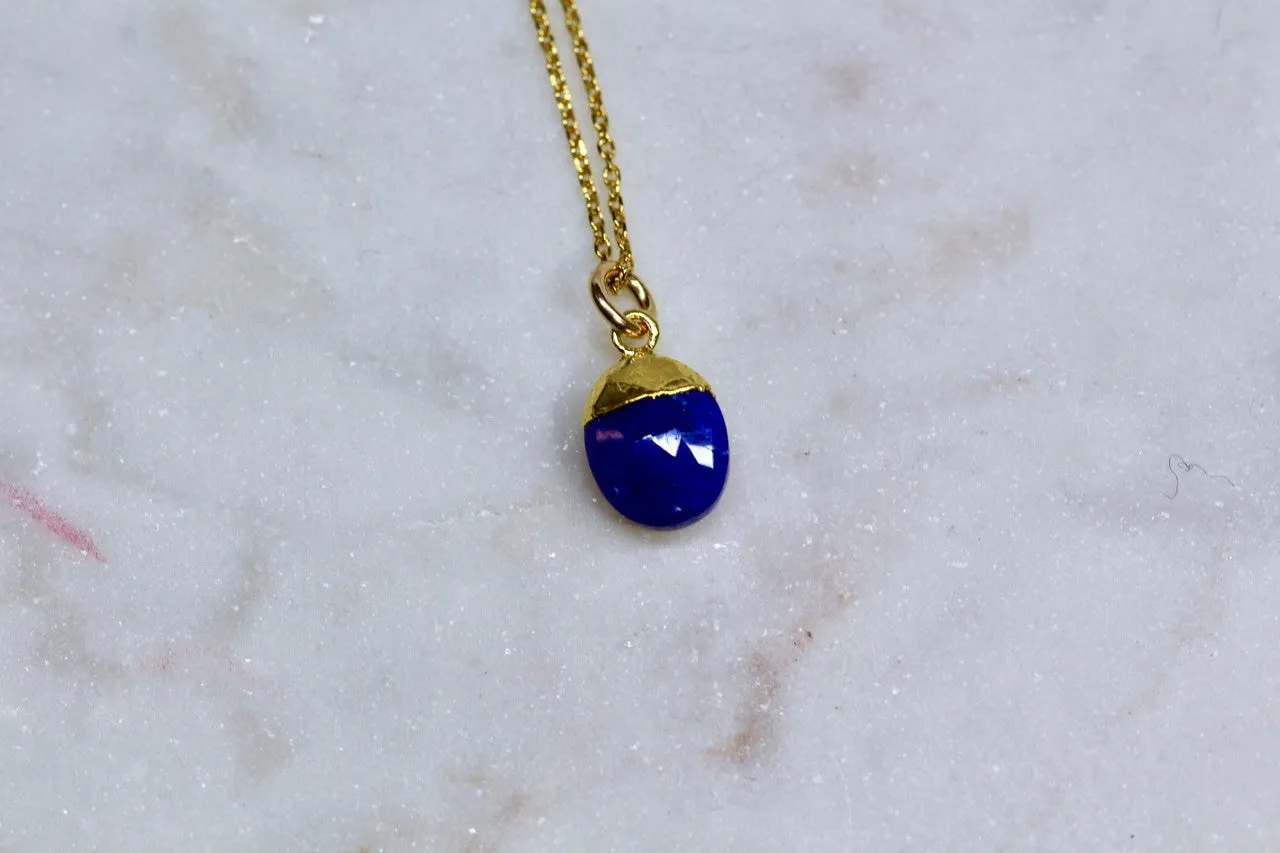 14K Yellow Gold Blue Sapphire Necklace, Handmade Sapphire Necklace, Blue Gemstone, Sapphire Pendant, September Birthstone