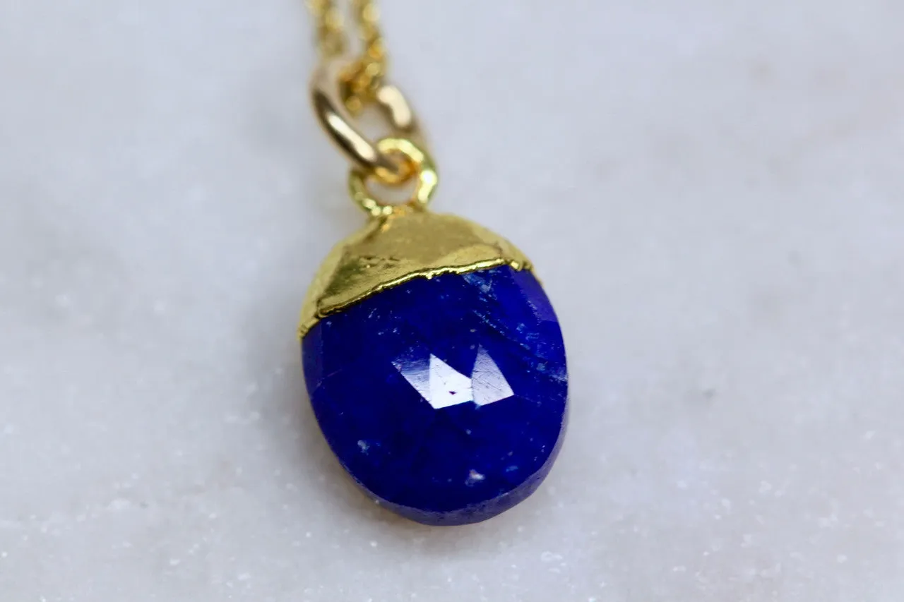 14K Yellow Gold Blue Sapphire Necklace, Handmade Sapphire Necklace, Blue Gemstone, Sapphire Pendant, September Birthstone