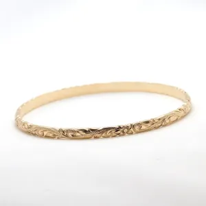 14k Yellow Gold Bracelet, Hand Engraved Design (4mm width, Dome Style)