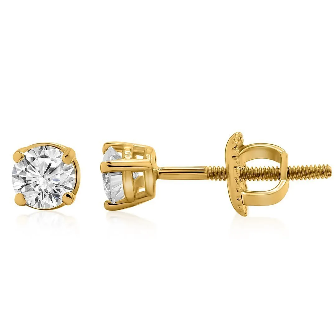 14k Yellow Gold Classic Solitaire Diamond Earrings 0.50 ctw