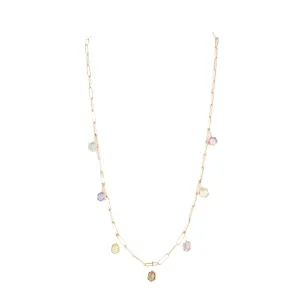 14K Yellow Gold Hexagon Multi-Color Sapphire Bezel Station Paper Clip Necklace