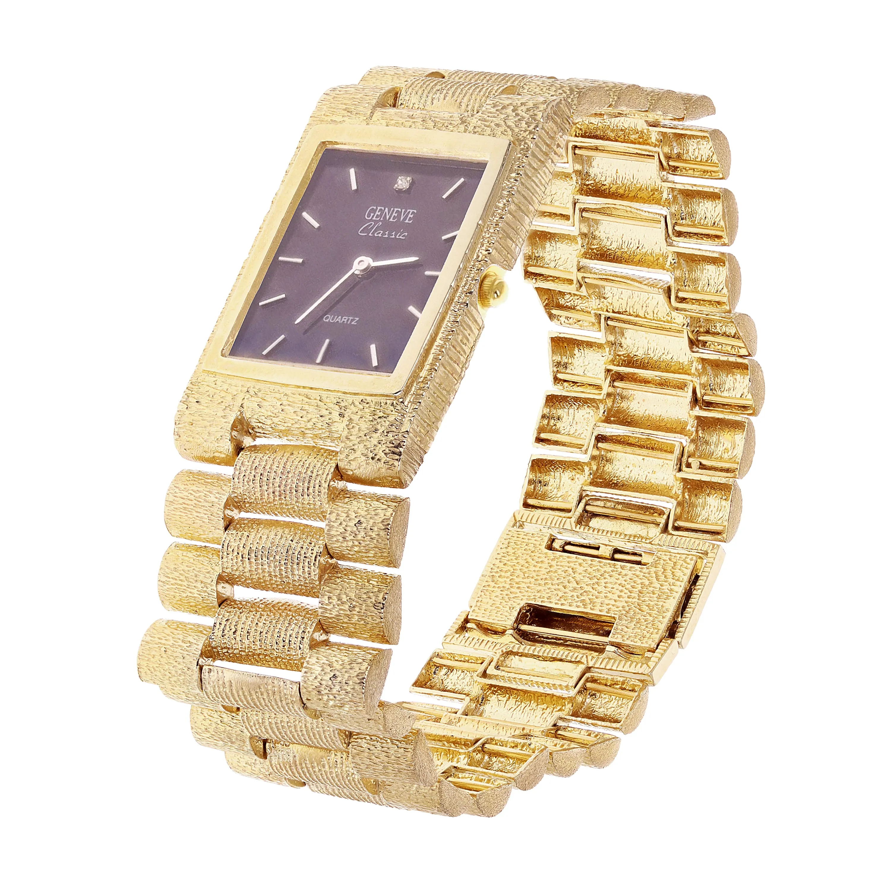 14k Yellow Gold Solid Watch Link Band Geneve w/ Diamond 8.5-9" 26.6mm 75.9 grams