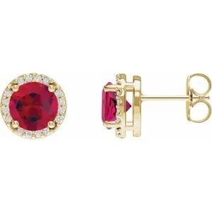 14K Yellow Lab-Grown Ruby & .05 CTW Natural Diamond Halo-Style Earrings