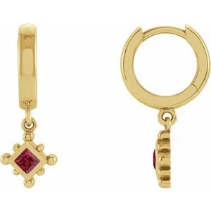 14K Yellow Lab-Grown Ruby Beaded Bezel-Set Hoop Earrings