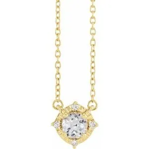 14K Yellow  Lab-Grown White Sapphire & .04 CTW Natural Diamond Halo-Style 18" Necklace