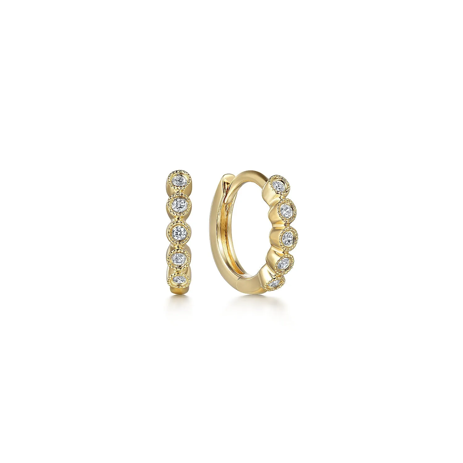 14K Yellow Natural Diamond Huggie Earrings