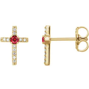 14K Yellow Ruby & .06 CTW Diamond Cross Earrings